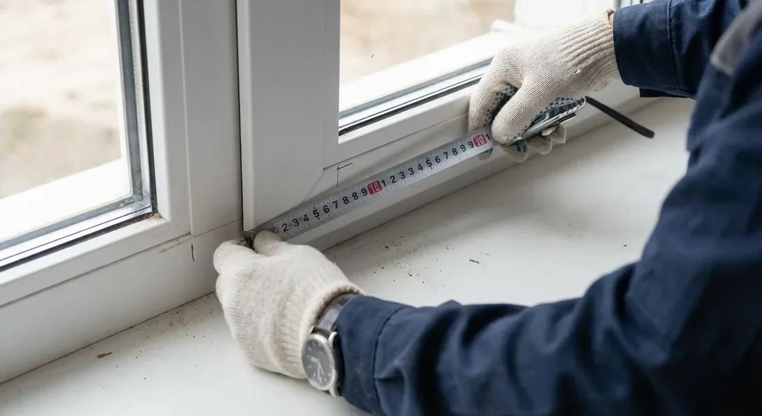 T&eacute;cnico midiendo ventana para instalar persiana nueva