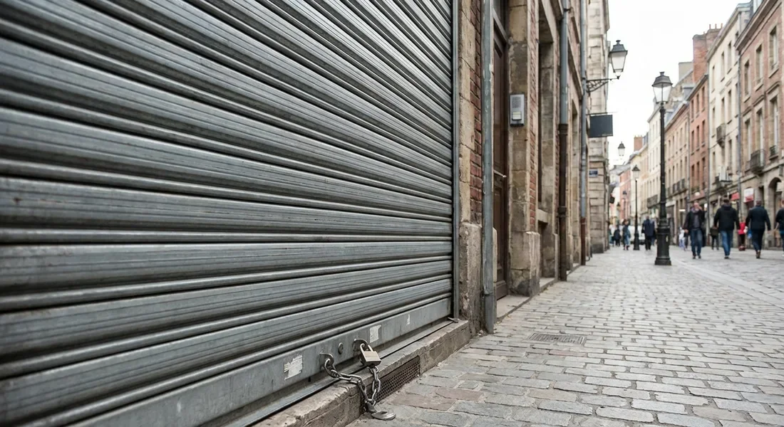 Cierre met&aacute;lico enrollable cerrado en local comercial de Sabadell